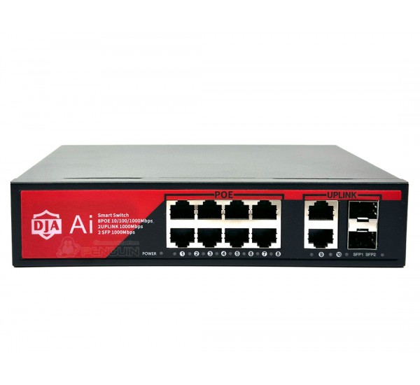 Full Gigabit Ai POE Switch 8 Port + 2 Uplink + 2 SFP (120W) ยี่ห้อ DJA รุ่น DJA-08G22GB