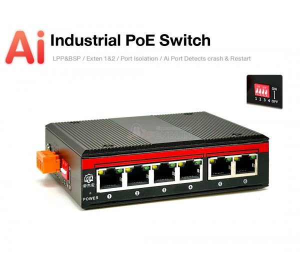 Industrial Ai PoE Switch 6 Port (4 PoE 10/100 + 2 Uplink 10/100) เครื่องเปล่า