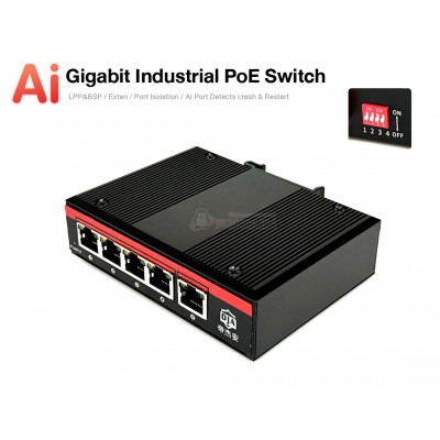 Gigabit Industrial Ai PoE Switch 5 Port (4 PoE + Gigabit Uplink) เครื่องเปล่า