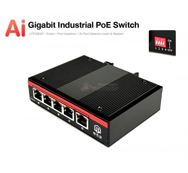 Gigabit Industrial Ai PoE Switch 5 Port (4 PoE + Gigabit Uplink) เครื่องเปล่า