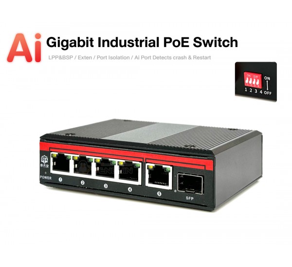 Gigabit Industrial Ai PoE Switch 6 Port (4 PoE + 1 GE + SFP)  เครื่องเปล่า