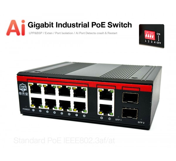 Full Gigabit Industrial Ai POE Switch 12 Port (8 POE+2GE+2SFP) เครื่องเปล่า