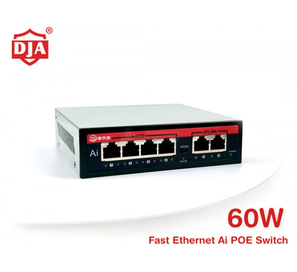 MINI Ai POE Switch 6 Port (4 POE + 2 Uplink) 10/100M ยี่ห้อ DJA รุ่น X1006B