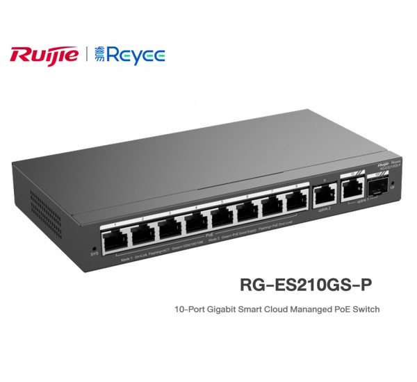 Reyee RG-ES210G-P | Full Gigabit Smart Cloud Managed PoE Switch 10 Port