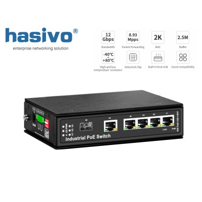 Full Gigabit Industrial POE Switch 6 Port (4 POE + 1GE + SFP)