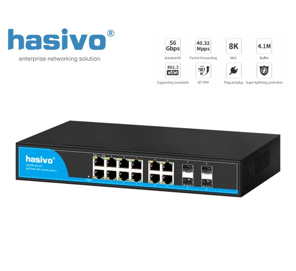 Full Gigabit 4SFP (Combo) +8 GE POE Switch