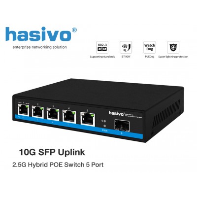 2.5G Hybrid POE Switch 5 Port + 10G SFP Uplink