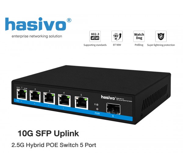 2.5G Hybrid POE Switch 5 Port + 10G SFP Uplink