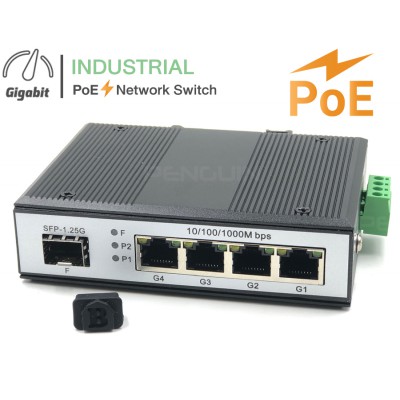 Gigabit 4 PoE Industrial Switch + SFP 1.25G