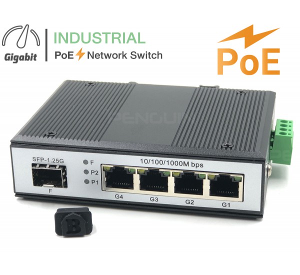 Gigabit 4 PoE Industrial Switch + SFP 1.25G