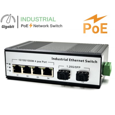 Full Gigabit Industrial PoE Switch 4 Port 2 SFP Uplink