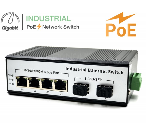 Full Gigabit Industrial PoE Switch 4 Port 2 SFP Uplink