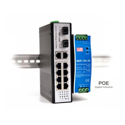 SET | Gigabit Industrial POE Switch 8 POE + 2GE + 2SFP with Din Rail Power Supply 48v