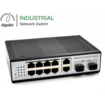 Full Gigabit Industrial Switch/Hub 10 Port (10/100/1000) + 2 SFP