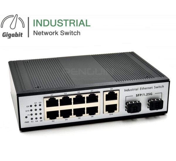 Full Gigabit Industrial Switch/Hub 10 Port (10/100/1000) + 2 SFP