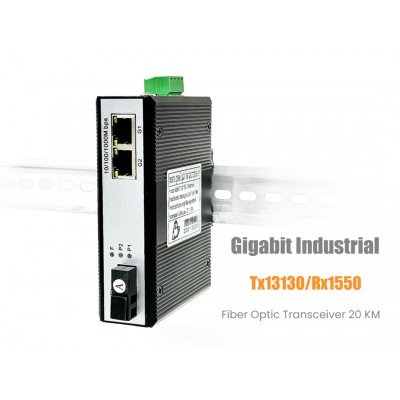 Gigabit Industrial Fiber Optic Transceiver 2 GE + 1 SC (20KM)