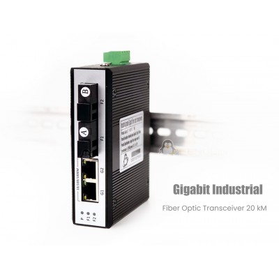 Gigabit Industrial Fiber Optic Transceiver 2 GE + 2 SC (20KM)