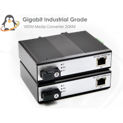 Gigabit Industrial Media Converter (A+B) 20KM