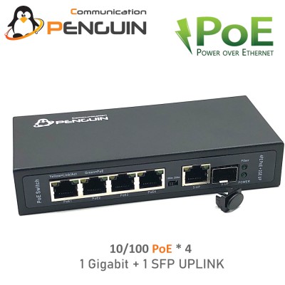 4 PoE 10/100 + 2 Gigabit Uplink ( 1 LAN / 1 SFP) 