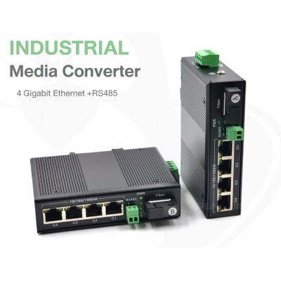 (2-in-1) Gigabit Industrial Media Switch 4 GE with RS485 - 20KM