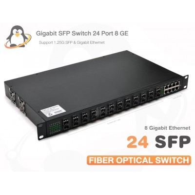 SFP Fiber Optic Switch 24 Port + 8 Gigabit Ethernet (Rack mount 1U)