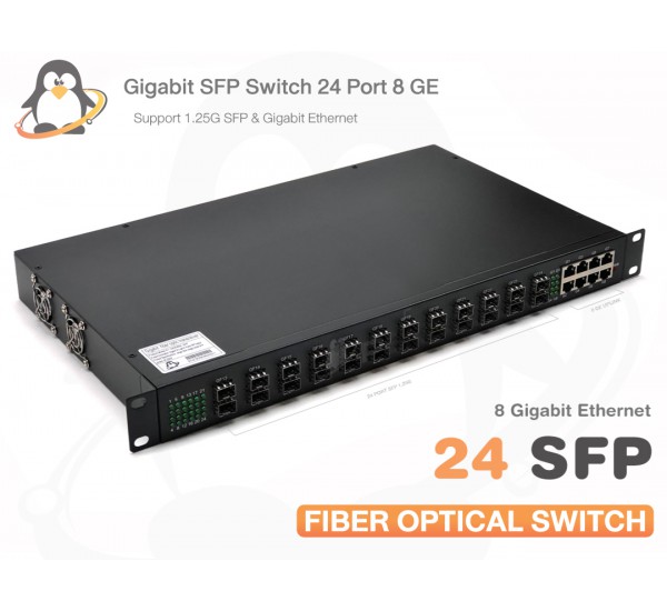 SFP Fiber Optic Switch 24 Port + 8 Gigabit Ethernet (Rack mount 1U)