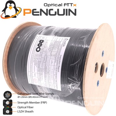 PENGUIN สายไฟเบอร์ออฟติก 4 คอร์ ม้วน 2000 เมตร (FRP-LSZH) สลิงฝอย 0.4*7