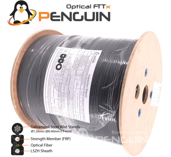 PENGUIN สายไฟเบอร์ออฟติก 4 คอร์ ม้วน 2000 เมตร (FRP-LSZH) สลิงฝอย 0.4*7