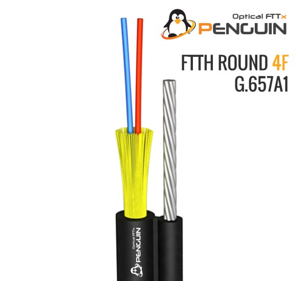 4 CORE, PENGUIN FTTH ROUND CABLE SM 9/125um (G.657A1) LSZH ม้วน 1000 เมตร