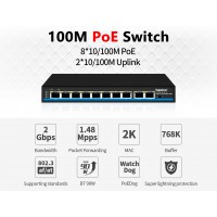 10/100M PoE Switch 8 Port + 2 Uplink (Ai, PoEDog) Hasivo รุ่น S1100P-8F-2F-Ai