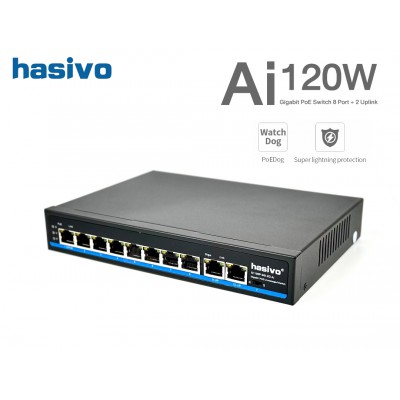 Full Gigabit Ai PoE Switch 8 Port+ 2 Uplink (120W) hasivo รุ่น S1100P-8G-2G-Ai