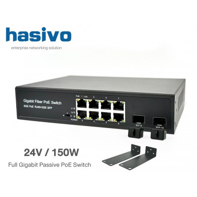 Full Gigabit Passive PoE Switch 8 Port + 2 SFP (150W) hasivo S1200P-8G-2S-24