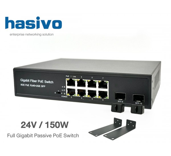 Full Gigabit Passive PoE Switch 8 Port + 2 SFP (150W) hasivo S1200P-8G-2S-24