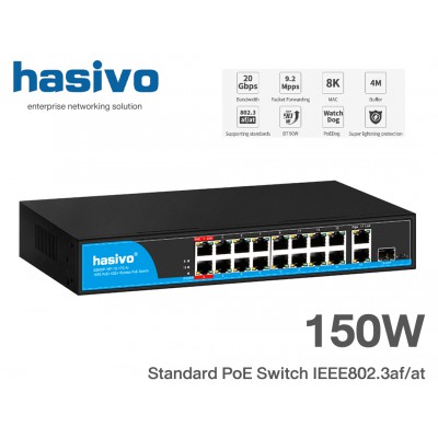 Hybrid AI PoE Switch 16 Port (100M) + 1 GE + 1 COMBO