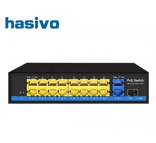 POE Switch 16 Port 10/100 + 2 GE + SFP hasivo รุ่น S2600P-16F-2G-1S-SE