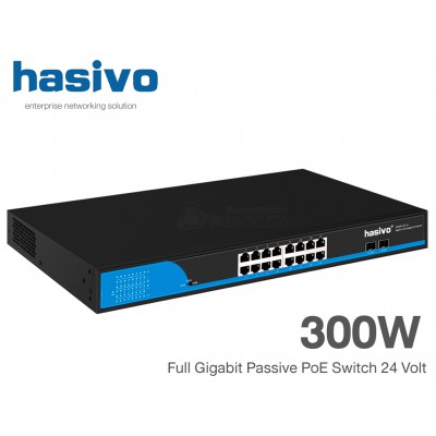 Full Gigabit Passive PoE Switch (24V) 16 Port + 2 SFP Uplink 300W | hasivo รุ่น S5800P-16G-2S-24V