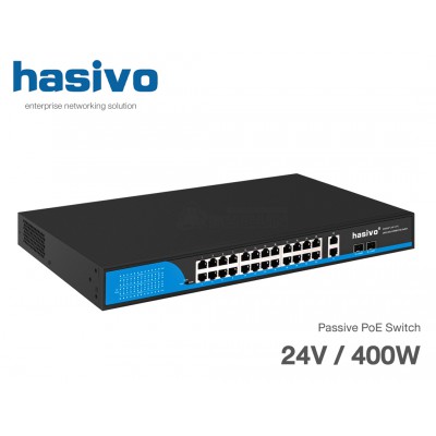 Passive PoE Switch (24V) 24 Port + 2 Gigabit Uplink (COMBO) 400W | hasivo รุ่น S5800P-24F-2TC-FB(24)