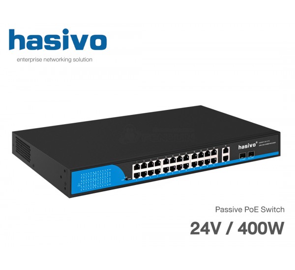 Passive PoE Switch (24V) 24 Port + 2 Gigabit Uplink (COMBO) 400W | hasivo รุ่น S5800P-24F-2TC-FB(24)