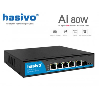 Full Gigabit Ai PoE Switch 1SFP+5GE (80W) Hasivo รุ่น S600P-4G-1TS-AI