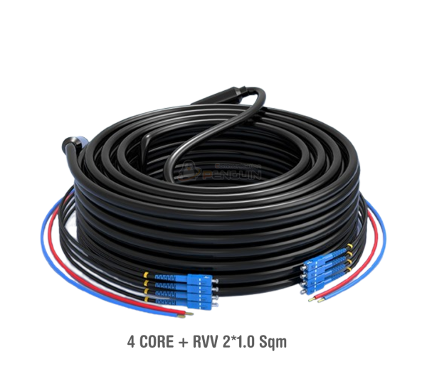 สายไฟเบอร์ออปติก Composit 4 Core (SC/UPC) กันกระรอก + สายไฟ (2*1.0 sqm) 200 เมตร