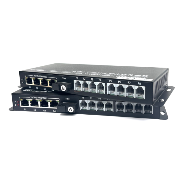 PCM Voice 8CH + 4-Port Gigabit Ethernet Over Fiber (SC)