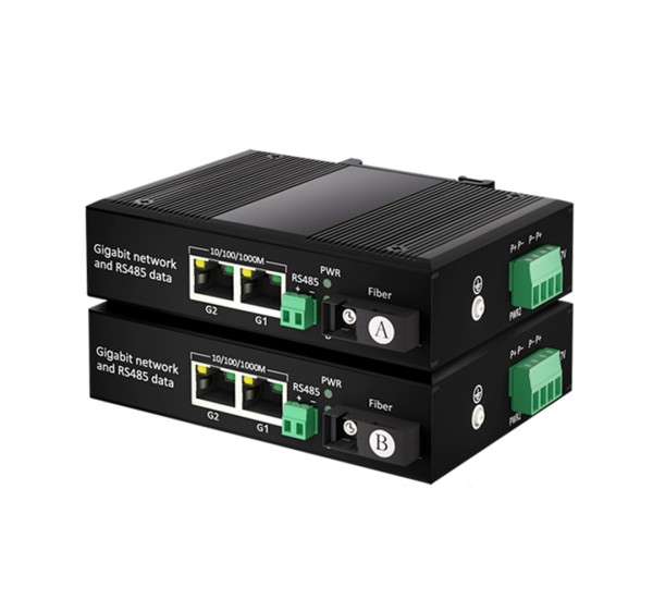 Industrial RS485 to Fiber Converter | 1CH Bi-directional + 2-Port Gigabit Ethernet