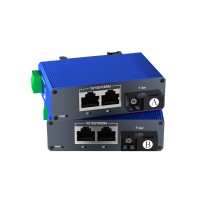 Mini Gigabit Industrial Media Converter | 1 Fiber (SC/WDM) + 2 LAN | 20km