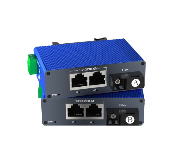 Mini Gigabit Industrial Media Converter | 1 Fiber (SC/WDM) + 2 LAN | 20km