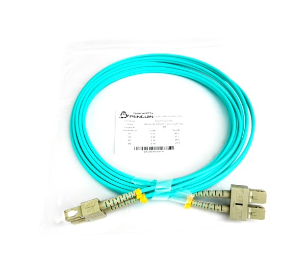 SC/UPC to SC/UPC Duplex OM3 Multimode Fiber Optic Patch Cord 50/125µm (Aqua)