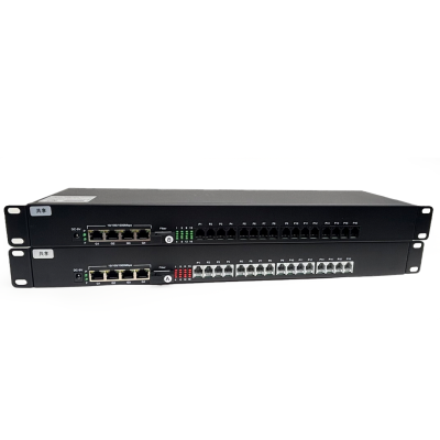 เครื่องแปลงโทรศัพท์ 16 ช่อง + 4 LAN Gigabit ผ่านไฟเบอร์ (1U Rackmount)