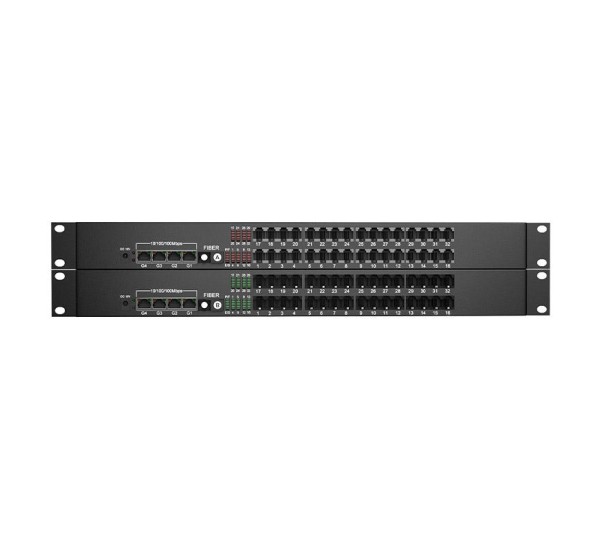 เครื่องแปลงโทรศัพท์ 24 ช่อง + 4 LAN Gigabit ผ่านไฟเบอร์ (1U Rackmount)