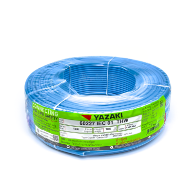YAZAKI สายไฟ 60227 IEC 01 THW 1x4 (สีฟ้าอ่อน) ม้วน 100 เมตร