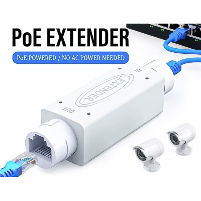 PoE Extender 1 Port 100Mbps กันน้ำ ขยายระยะ PoE เพิ่ม 100 เมตร PoE Extender 1 Port 100Mbps กันน้ำ ขยายระยะ PoE เพิ่ม 100 เมตร