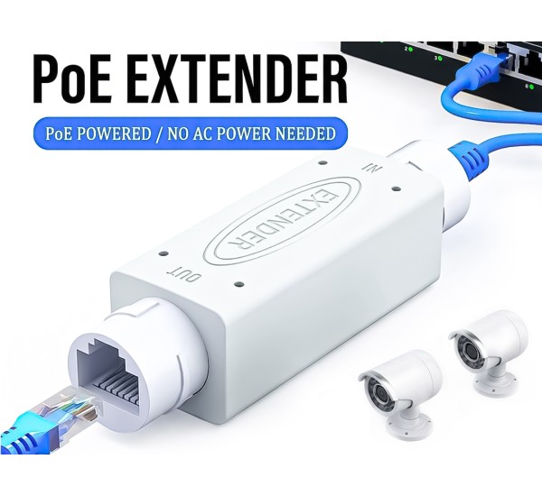 PoE Extender 1 Port 100Mbps กันน้ำ ขยายระยะ PoE เพิ่ม 100 เมตร PoE Extender 1 Port 100Mbps กันน้ำ ขยายระยะ PoE เพิ่ม 100 เมตร